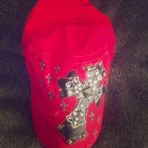 Bling cross adjustable distressed hat